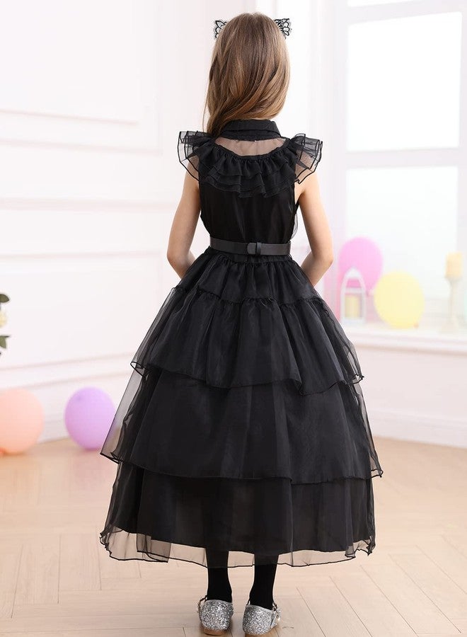 Luzlen Black Costume for Girls Kids Halloween Carnival Cosplay Party Dress with Accessories, 4-5 Years(Label 110) - Image 4